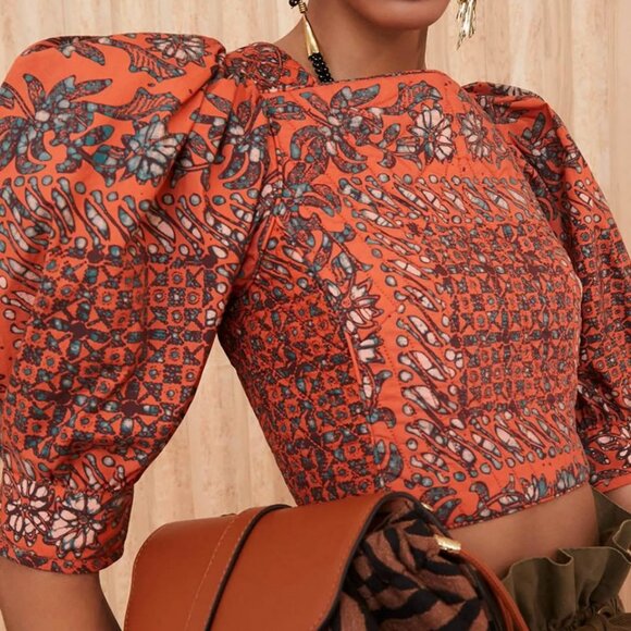 Ulla Johnson Anise Quilted Lace Up Back Crop Top in Clementine Size 2 Cotton - Picture 3 of 10